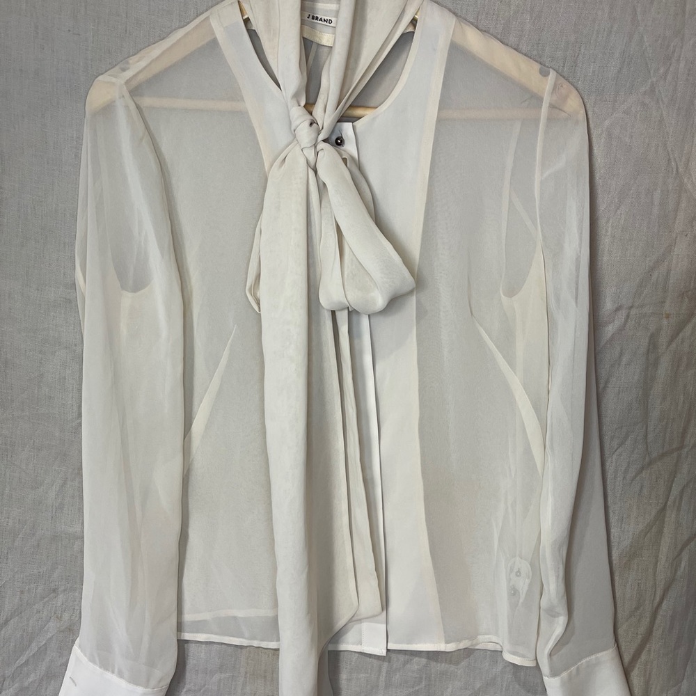 J Brand Neck Tie Sheer Blouse